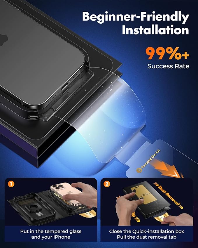UNBREAKcable iPhone 16 Screen Protector [3-Pack] Tempered Glass with Auto-Align Tech for Easy Install 9H+ Hardness Anti-Fingerprint Ultra-Clear Full-Coverage Protection 6.1-Inch