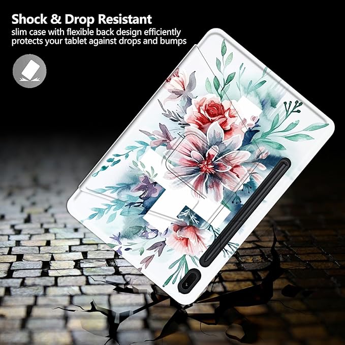 Case for Samsung Galaxy Tab S6 10.5 2019 (Model SM-T860/T865/T867) Watercolor Cross Flowers Theme 360 Degree Rotating Stand Smart Protective Cover for Samsung S6 T860 Tablet