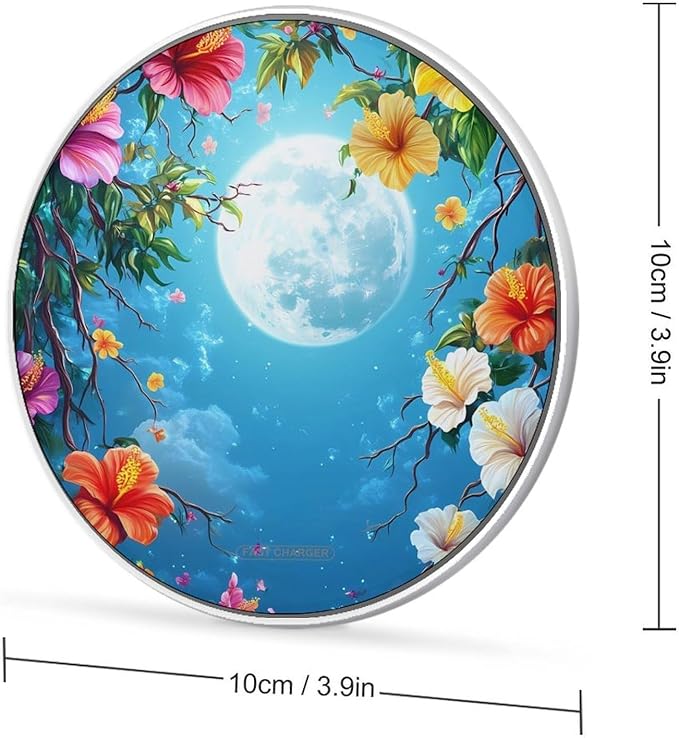 Full Moon Hibiscus Flower Wireless Charger Anti-Slip Wireless Charging Pad Slim Charger Mat for Men Women