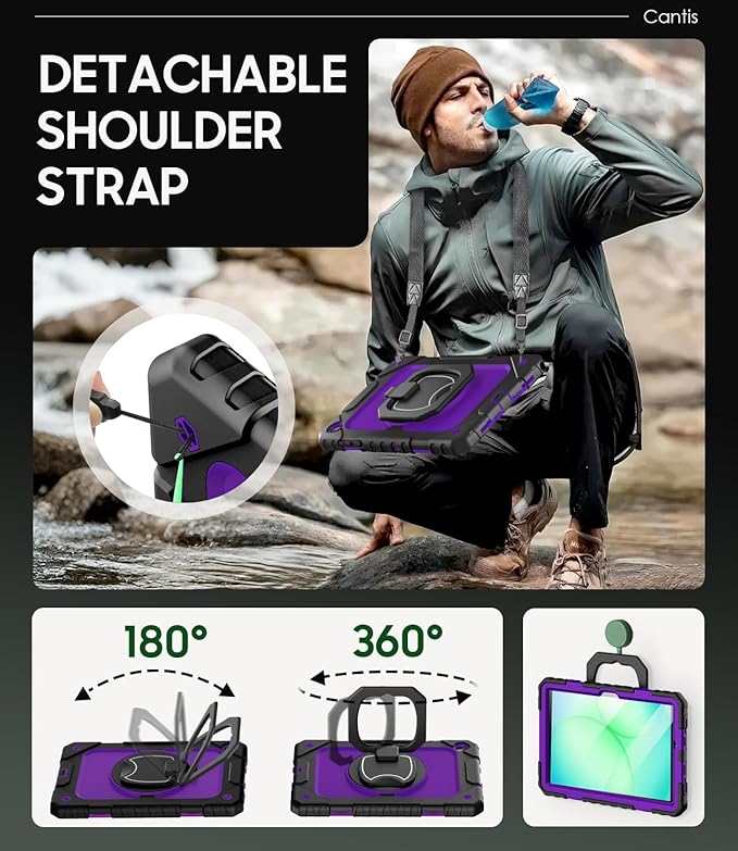 Cantis Case for Samsung Galaxy Tab A11 Plus 11 Inch 2026 (SM-X230/X236/X238) Shockproof Case for Tab A11+ with Screen Protector/Rotating Stand/Pen Holder/Shoulder Strap Black+Darkpurple
