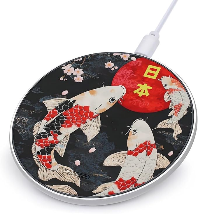 Japanese Fishes Japan Red Sun Phone Charger Magnetic Charging Pad Anti-Slip with USB Cable