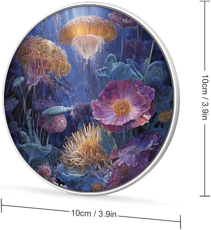 Anemone Deep Sea Jellyfishs Fast Portable Charger 10W Funny Graphic Phone Charging Pad with USB Cable