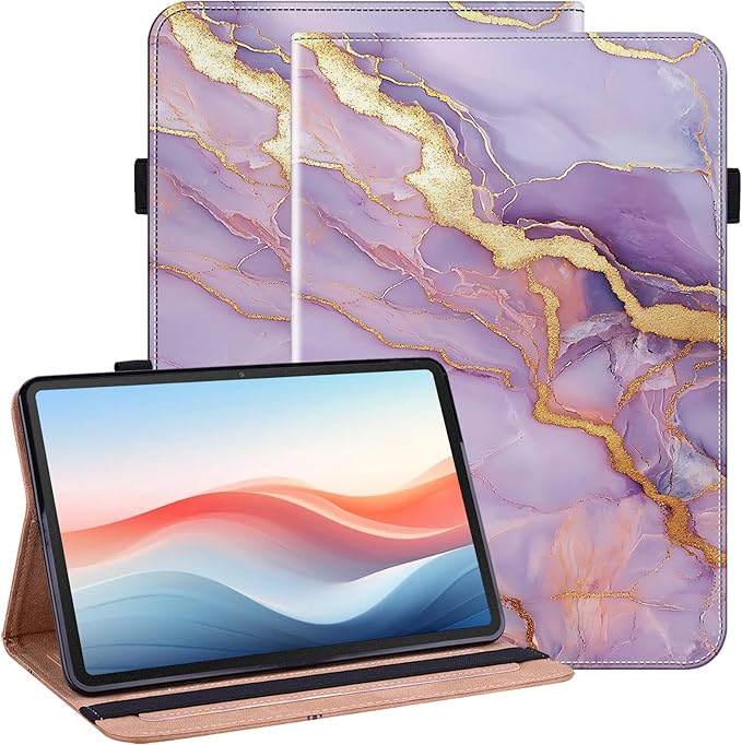 Case for iPad Pro 13 Inch (M5/M4) 2025/2024 Auto Wake/Sleep with Pencil Holder Multiangle Stand Wallet Design CoverPurple Marble