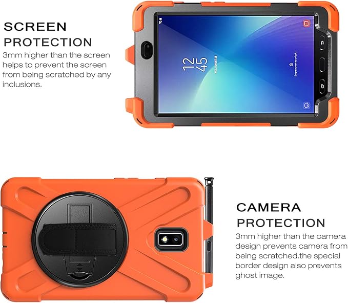 Case for Samsung Galaxy Tab Active 2 8.0 T390 T395 T397 Military Grade [15 ft Drop Tested] Full-Body Shockproof Protective Cover with 360° Rotation Stand Hand Strap &amp Pencil Holder