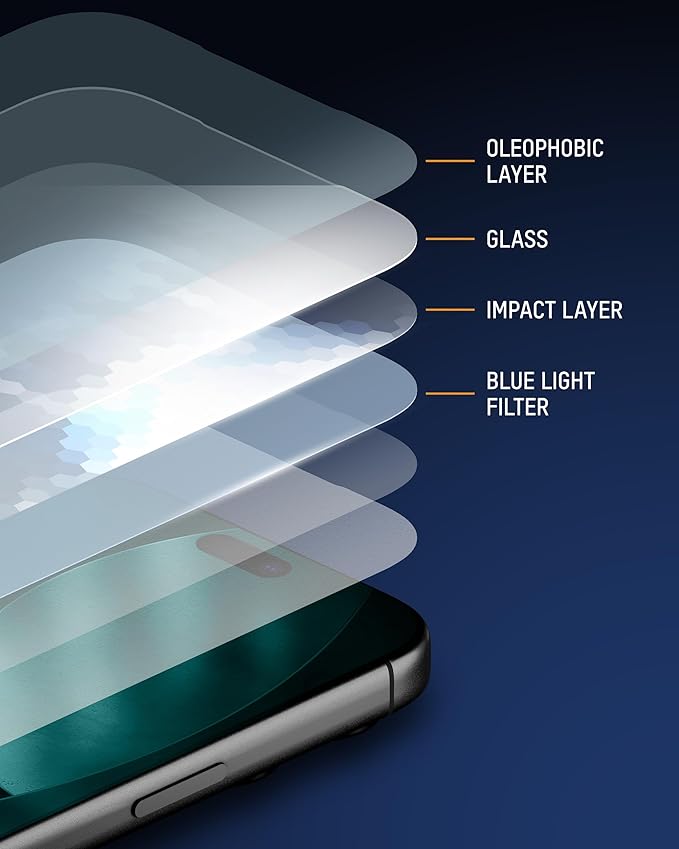 Mous Anti-Blue Light Screen Protector Compatible with iPhone Air HD Clear Blue Light Eye Protection Shatterproof Tempered Glass with Easy Installation Tool