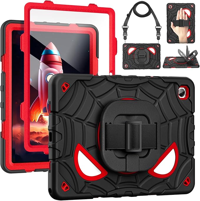 Grifobes Case for Samsung Galaxy Tab A11+ / A9+ Plus 11 inch 2026/2024 Full Body Protection with Screen Protector/Rotating Stand Hand/Shoulder Strap for 11” Tablet Cover Black+Red