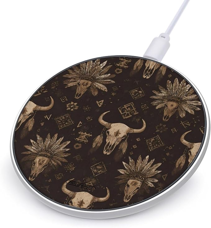 Native U.S.A. Tribal Skull Fast Portable Charger 10W Funny Graphic Phone Charging Pad with USB Cable