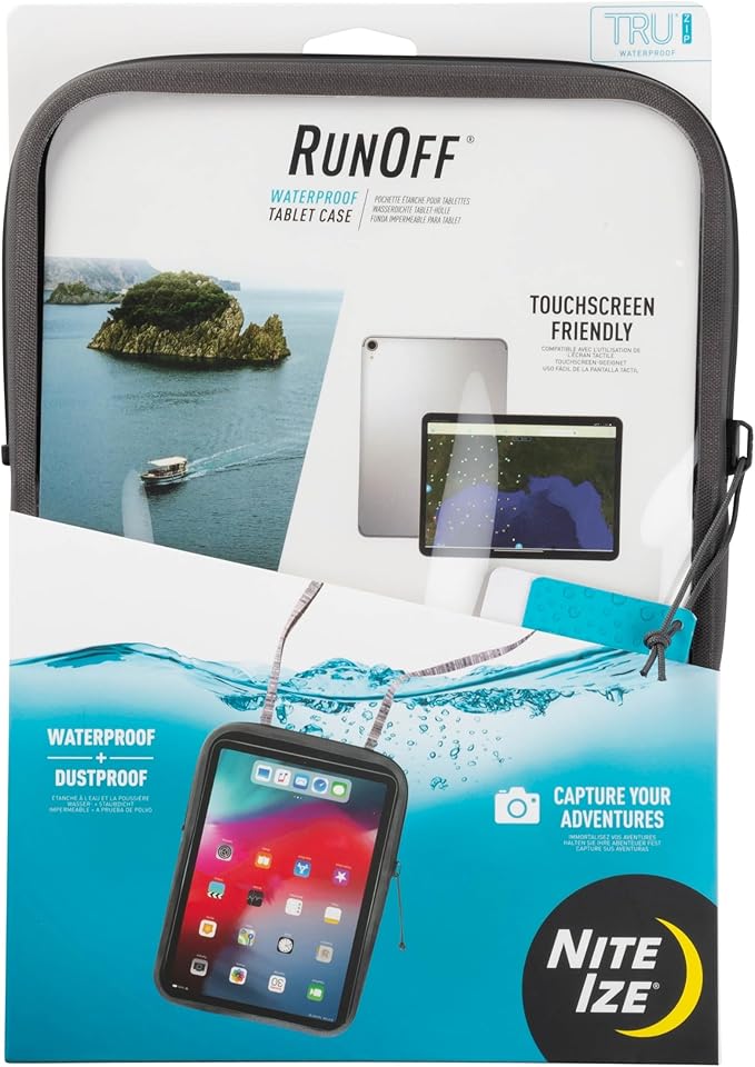 Nite Ize RunOff Waterproof Tablet Case - Waterproof &amp Durable - 10.63-Inch - Protective Tablet Case for Water Days &amp the Beach - Touch Screen Friendly - Charcoal