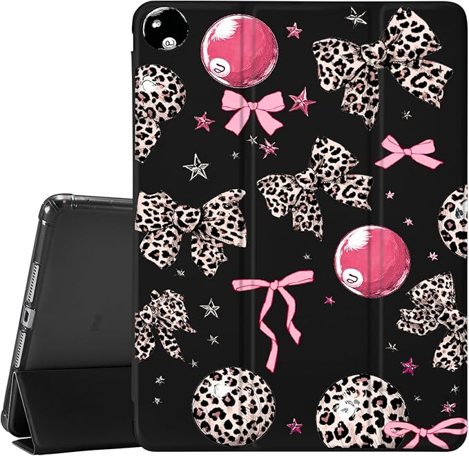 JOYLAND Bow Leopard Print for iPad 10th Generation Case 10.9 inch/iPad (A16) 11th Generation 11 Inch 2025 with Pencil Holder-Trifold Stand Protective Cover with Soft TPU BackBlack