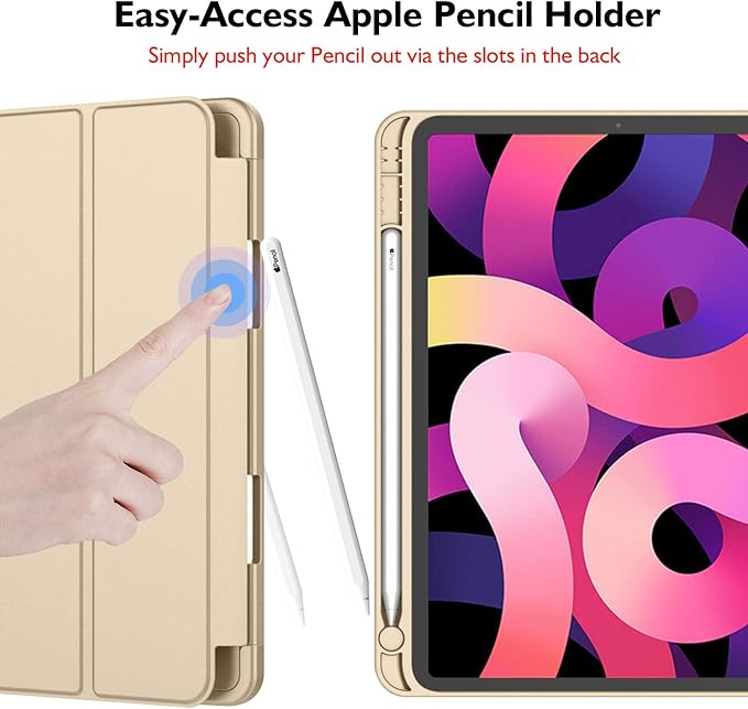 iMieet iPad Air 11 Inch Case M4/M3/M2(2026/2025/2024) iPad Air 5th/4th Generation Case 2022/2020 10.9 Inch with Pencil HolderTrifold Stand Smart Case with Soft TPU Back(Champagne Gold)