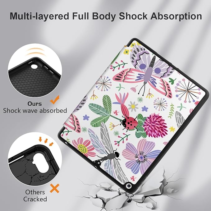 DONGKE Case Compatible with iPad 10.2 Inch 2021 2020 2019 iPad 9th/8th/7th Generation with Pencil Holder Slim Stand Protective Case with Soft TPU Back Auto Sleep/Wake Cover Dragonfly