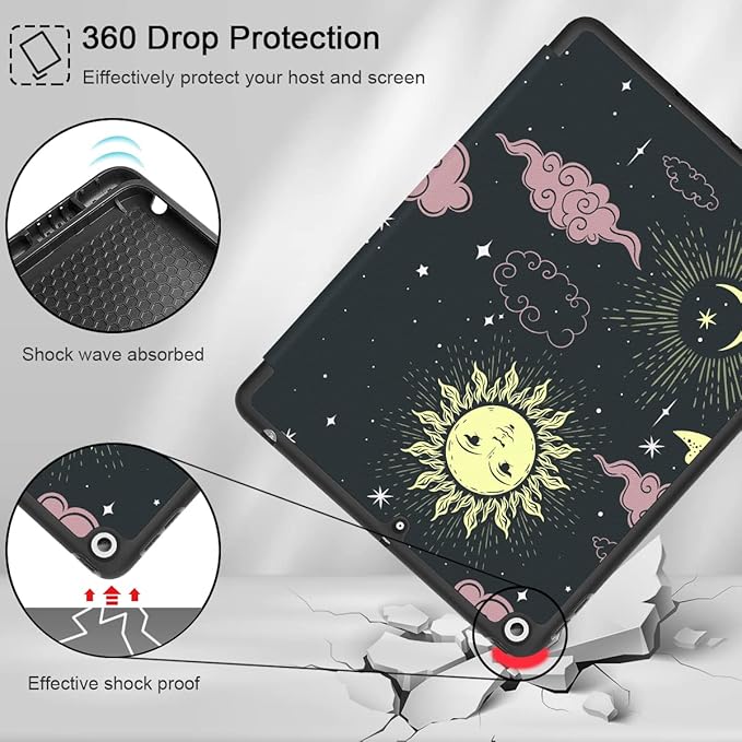 Mektron Designed Printed iPad 10.2 Case 9th Gen (2021)/ 8th Gen (2020)/ 7th Gen (2019) with Pencil Holder Slim Stand Protective Case with Soft TPU Back for iPad 10.2 Inch Sweet Night