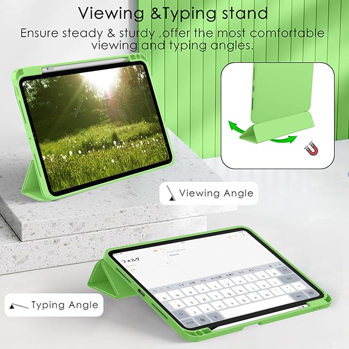 ZryXal iPad Pro 11 Inch Case (M5) 2025/ (M4) 2024 (Model: A2836/A2837/A3006) Trifold Stand Smart Cover with Pencil Holder and Soft TPU Back Auto Wake/Sleep (Grass Green)