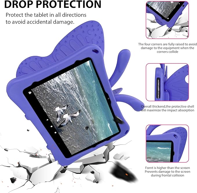 Dteck Fire HD 10 Tablet Case (2021/2023 Release 11/13th Generation) 3D Cute Butterfly Case for Kids with Lightweight Kickstand Shockproof Rugged Heavy Duty Fire HD 10 Kids Pro Tablet Cover Purple