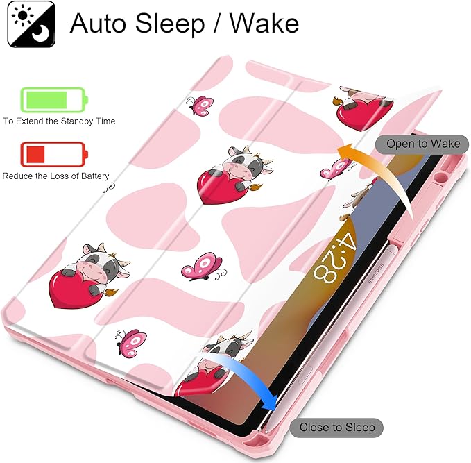 Mektron Case for Samsung Galaxy Tab S6 Lite 10.4 Inch 2024/2022/2020 with S Pen Holder Multi-Angle Viewing with Shockproof Cover Clear Shell + Trifold Stand + Auto Wake/Sleep Butterfly Cow