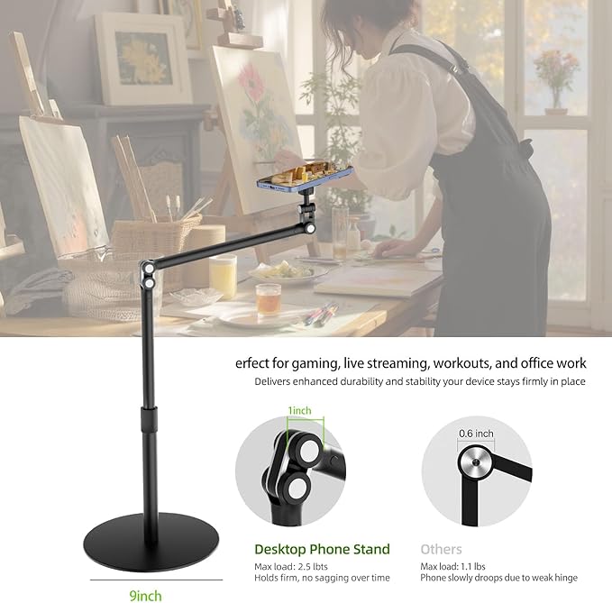 Magnetic Overhead Phone Stand for Desk - 360° Swivel &amp Tilt with MagSafe Compatible Holder Cell Phone Stand Magnet Quick Mount for Recording Cooking Painting Zoom Meetings TikTok Live &amp G