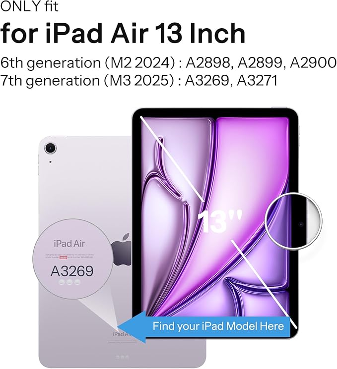 SPARIN Case for iPad Air 13 Inch M4 2026/M3 2025/M2 2024 ((8th/7th/6th Generation) Removable Magnetic Cover with Apple Pencil Holder Portrait and Landscape Stand Auto Wake/Sleep -Navy Blue