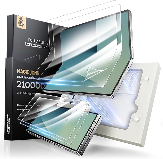 MAGIC JOHN for Samsung Galaxy Z Fold 7 Screen Protector [Not Glass] 2 Pack Inner Flexible PET Films &amp Front Films with Auto Align Mounting Frame Kit Full Coverage Bubble-Free HD Clear