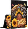 Case for Amazon Fire HD 10 Tablet (9th/7th/5th Generation2019/2017/2015 Release) Multi-Angle Smart Stand Cover Auto Sleep/Wake for Fire 10.1 InchAfrican American Women Sunflower Butterfly