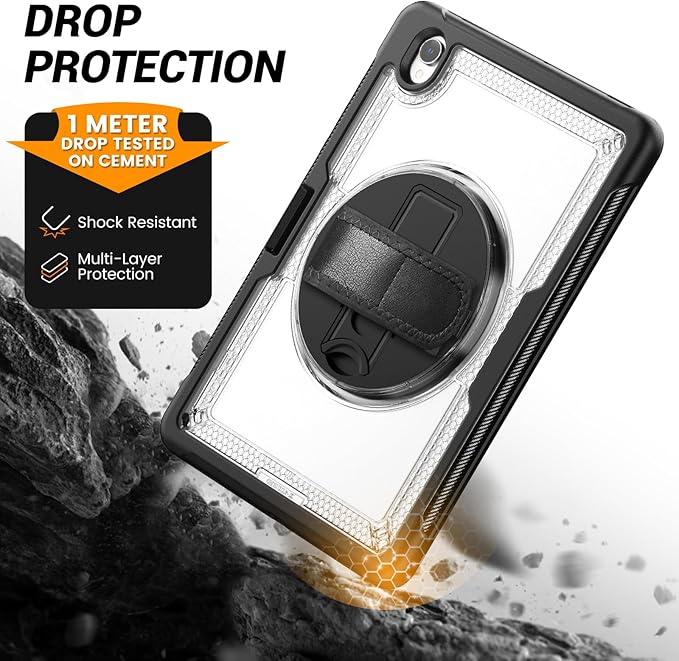 Case for Samsung Galaxy Tab S10 Lite / S10 FE / S9 FE 5G / S9 Tablet Case 10.9''/ 11'' with Screen Protector Pen Holder 360°Rotate Hand Strap/Stand Shoulder Strap Clear