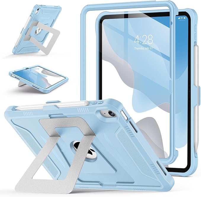 Soke Case for iPad (A16) 11th Generation 11-Inch 2025 /10th Generation 10.9-Inch 2022 with Screen Protector and Multi-Angle Kickstand Rugged Full Body Heavy Duty Protective Cover - Ice Blue
