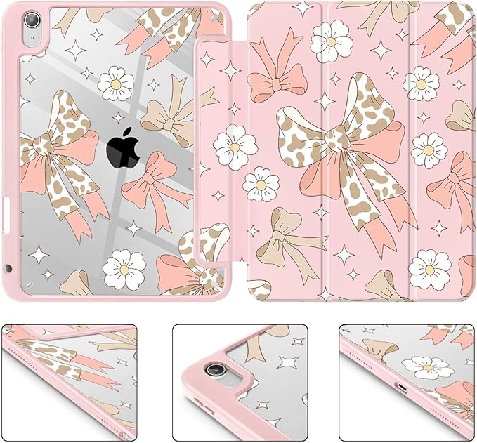 Tuiklol Case for iPad 11 inch (A16 Chip) 2025 Gen 11th / iPad 10.9 inch 2022 10th Gen Buit in Pencil Holder with Shockproof Cover Clear Transparent Back Shell Auto Wake/SleepLeopard Bow Gary