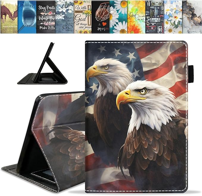Case for All-New Amazon Fire HD 10 &amp HD 10 Plus Tablet 10.1 (13th/11th Generation 2023/2021 Release) Slim PU Leather Stand Cover with Auto Wake/Sleep Patriotic American Flag Bald Eagle