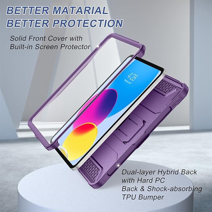 Soke Case for iPad (A16) 11th Generation 11-inch 2025 iPad 10th Generation 10.9-inch 2022 with Built-in Screen Protector and Kickstand Rugged Full Body Protective Cover - Purple