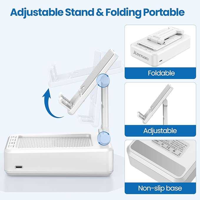 JTEMAN Portable Phone Stand with Speaker Bluetooth WirelessGifts for Men WomenBirthday for WomenKitchen Gadgets for MenPhone Holder for Desk - White