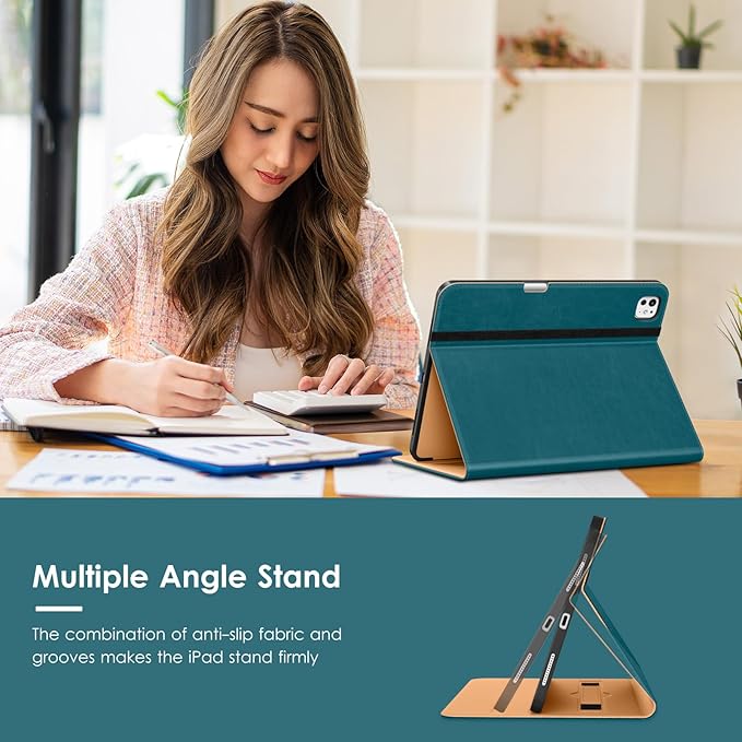 VIKESI Case for iPad Pro 13 (M4) 2024 Leather Stand Cover with Apple Pencil Holder Auto Wake/Sleep Multiple Viewing Angles Built in Hand Strap &amp Pocket Teal