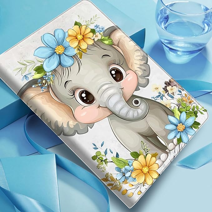 Case for iPad (A16) 11th Generation 11 Inch 2025/10th Generation 10.9 Inch 2022 PU Leather Smart Protective Cover with Auto Sleep/Wake for iPad 11/10 GenFlower Elephant