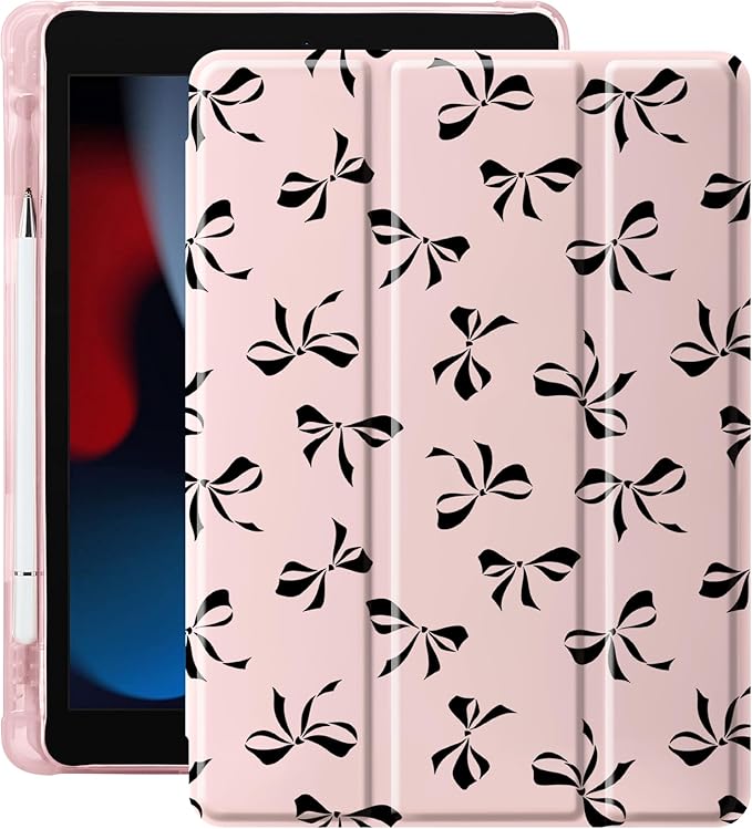 Idocolors Cute Black Bow Case for 10.5 iPad Pro(2017)/iPad Air 3 Tri-Fold Tablet Case with Auto Wake/Sleep &amp Pencil Holder - Vibrant Protective Cover for Women Girls and Teens (Pink)