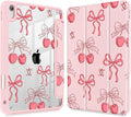 May Chen Case for iPad Air 13 Inch M4 2026 M3 2025 M2 2024 [Built-in Pencil Holder] Shockproof Cover with Clear Transparent Back Shell Auto Sleep/Wake Cover Coquette Cherry Bow