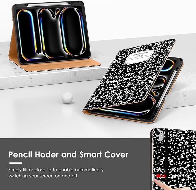 VIKESI Case for iPad Pro 13 (M4) 2024 Leather Stand Cover with Apple Pencil Holder Auto Wake/Sleep Multiple Viewing Angles Built in Hand Strap &amp Pocket Book