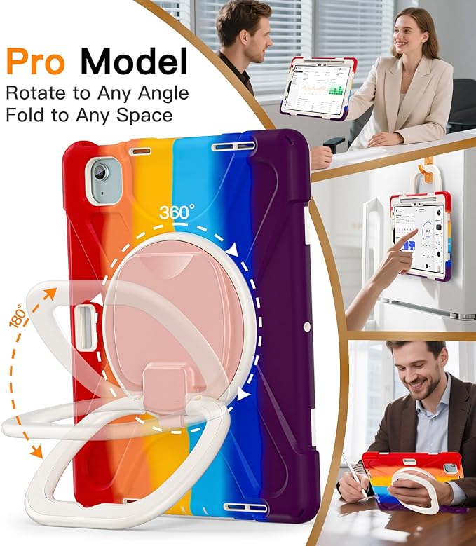 BATYUE Case for Air 11-inch M4 (2026)/M3 (2025)/M2 (2024) iPad Air 5th/4th 10.9 inch(2022/2020) iPad Pro 11 4th/3rd/2nd/1st Kids Cover with 360° Rotating Stand Pencil Holder Carrying Strap Red