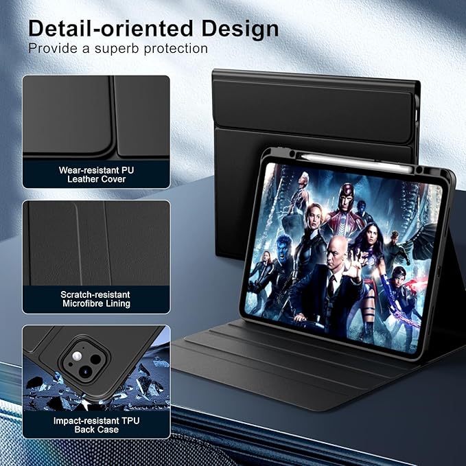 MoKo for iPad Pro 13 Inch Case with Keyboard (M4 2024) iPad Pro 13 Case with Pencil Holder Detachable Wireless Keyboard - Multi-Touch Trackpad - 7 Colors Backlight Multi Stand Black