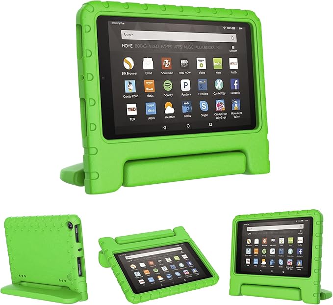 Kids Case for Kindle Fire HD 8 Tablet 8th/7th/6th Generation (2018/2017/2016 Release) Soft Flexible Lightweight Shockproof Durable with Handle Stand Green