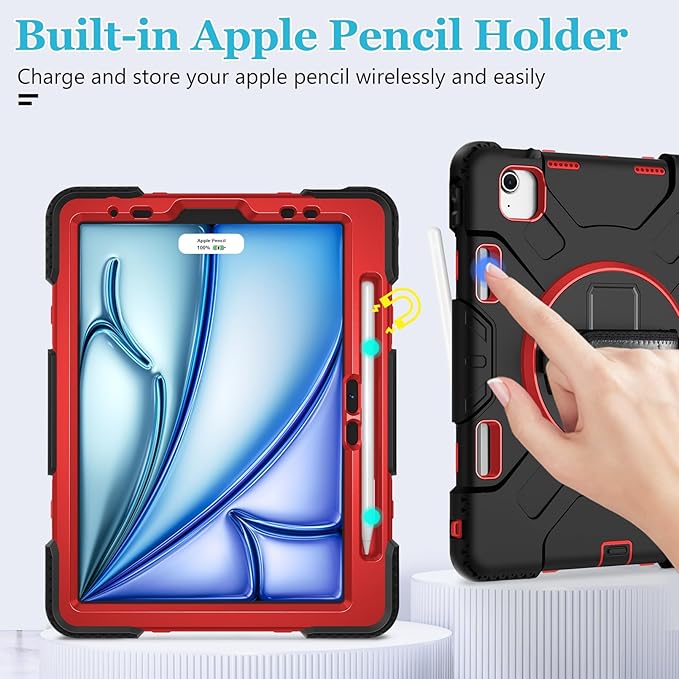 Case for iPad Air 11 M4 2026/ M3 2025/ M2 2024: Silicone Cover for iPad Air 5th &amp 4th Generation 10.9 Inch (2020/2022) with Screen Protector- Stand- Handle- Shoulder Strap- Pencil Holder