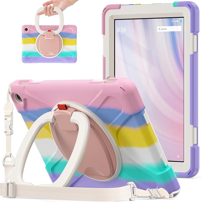 All-New Fire HD 10 &amp Fire HD 10 Kids Pro Tablet Case (13th Gen 2023 Release)Heavy Sturdy Shockproof Kids CaseRotating Stand/Carrying Strap (Colourful Pink)