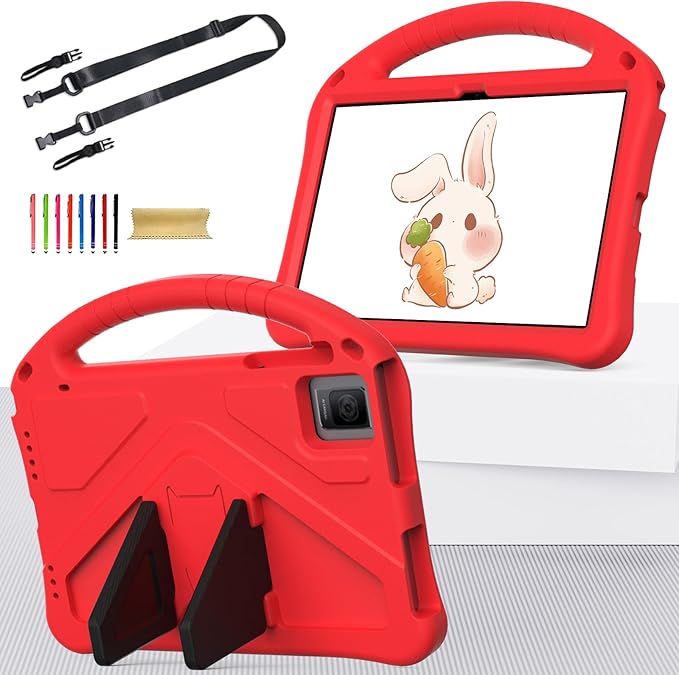 Kids Case for T-Mobile Revvl Tab 5G 2023 Model 10.36 Inch Soft EVA Handle Stand Shockproof Lightweight Children Friendly with Shoulder Strap Cover Case for Revvl Tab 5G Red
