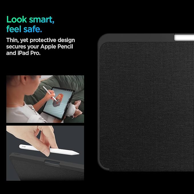 Spigen for iPad Pro 11 inch Case M5/M4 (2025-2024) Urban Fit Protective Premium Fabric Tri-Fold Kickstand Folio Cover with Pencil Holder Supports Auto Wake/Sleep Black