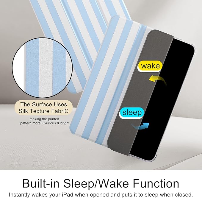 case for ipad 11th Generation11 Inch 2025 (A16 Chip) &amp 10th Gen 10.9 Inch 2022 - Heavy Duty Scratch-Resistant Hard PC Translucent Back Shell SmartCover Wake/Sleep FunctionBlue Stripes