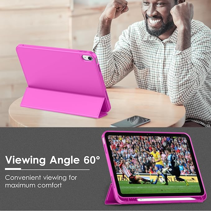Case for iPad (A16) 11 Inch 2025/iPad 10th Generation 10.9 Inch 2022 Slim Trifold Stand Protective Cover with Pencil Holder and Soft TPU BackSupport Auto Sleep/Wake (Deep Pink)