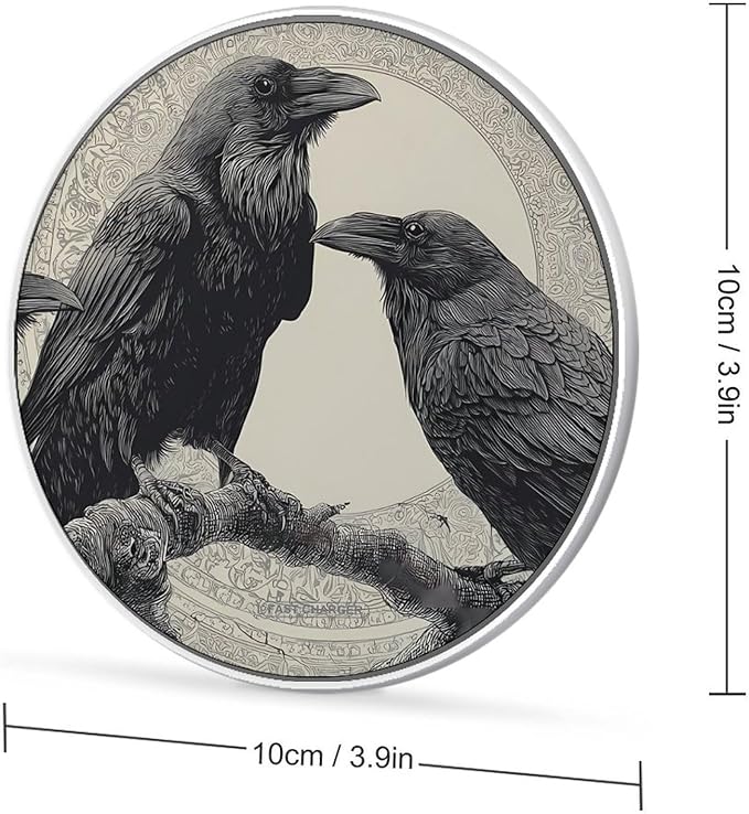 Vintage Black Crows Perched Fast Portable Charger 10W Funny Graphic Phone Charging Pad with USB Cable