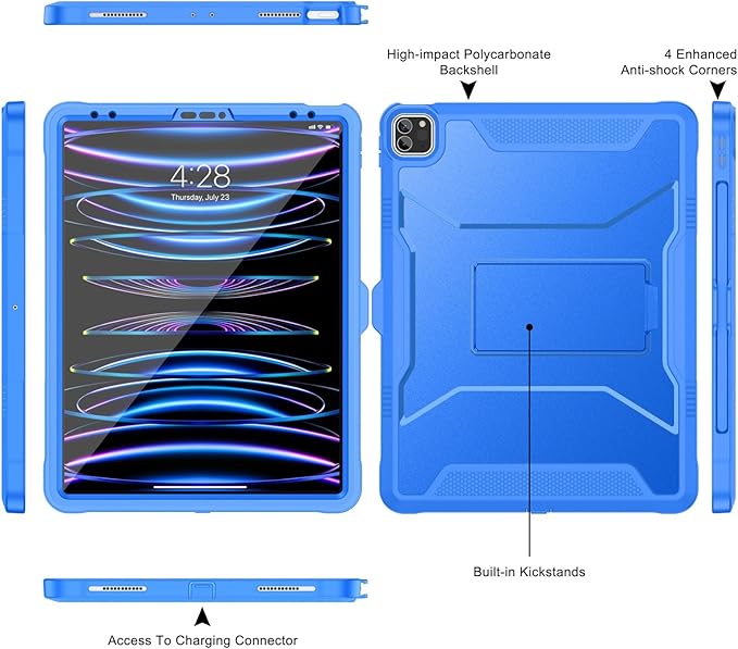 Soke Case for iPad Pro 12.9 Inch 6th/5th/4th Generation(2022/2021/2020 Release) Rugged Shockproof Protective Cover with Built-in Kickstand for Apple iPad Pro 12.9 - Klein Blue
