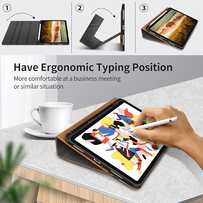 H HOLIMET Case for iPad (A16) 11th Generation 11'' 2025/10th Generation 10.9 Inch 2022 New with Pencil Holder Protective Cases Shockproof Cover Vegan Leather Brown
