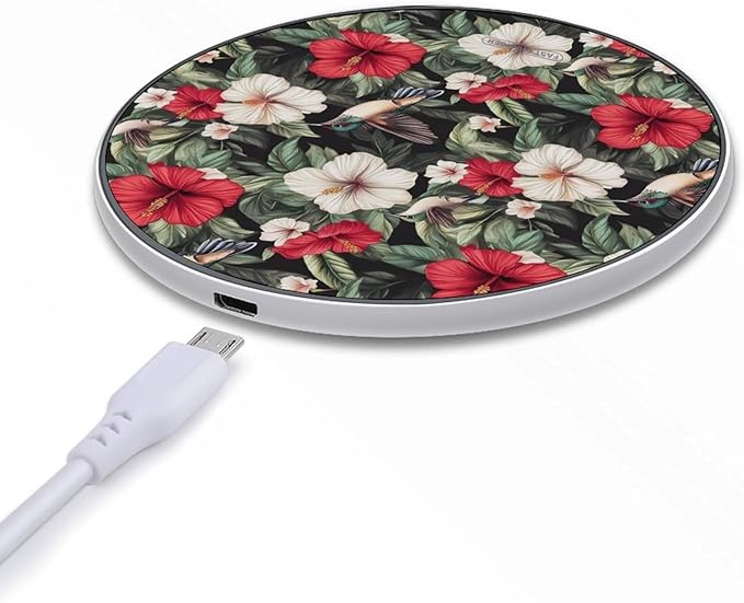 Hummingbirds Hibiscus Flowers Wireless Charger Anti-Slip Wireless Charging Pad Slim Charger Mat for Men Women