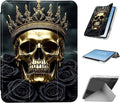 for iPad A16 (11th Generation) Case with Pencil Holder Foldable Y-Shaped Protective Cover Stylish Clear Multi-Angle Viewing &amp Auto Sleep/Wake Tablet Case Gothic Skull Crown