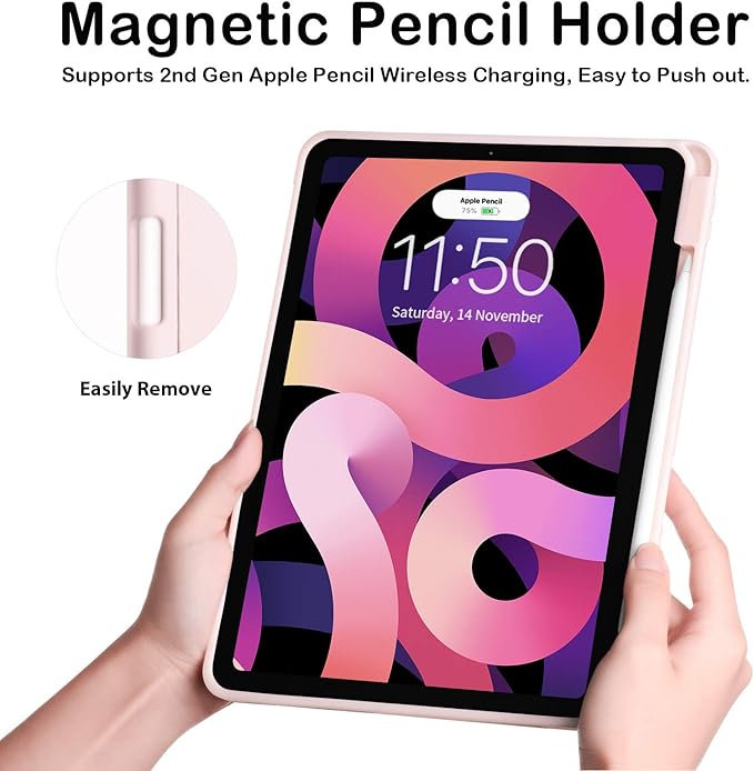 SIWENGDE Cases for iPad Pro 12.9 Case 6th/5th/4th Generation (2022/2021/2020) with Pencil Holder [Apple Pencil Wireless Charging] Soft TPU Smart Tri-fold Stand Protective Cover(Pink)