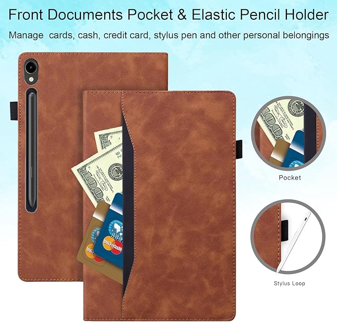 Case for Samsung Galaxy Tab S10 FE+/S10 FE Plus 13.1 Inch 2025 Model (SM-X620/SM-X626B) with Pencil Holder/Pocket/Card Slots Folio Stand PU Leather TPU Back Shockproof Wallet Cover Brown